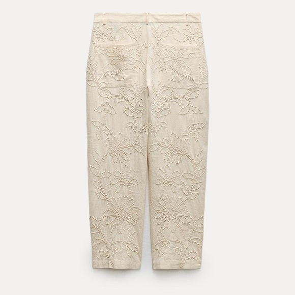 Zara Pants - Size XXL | Zara | Embroidered Detail Pants 25% Linen